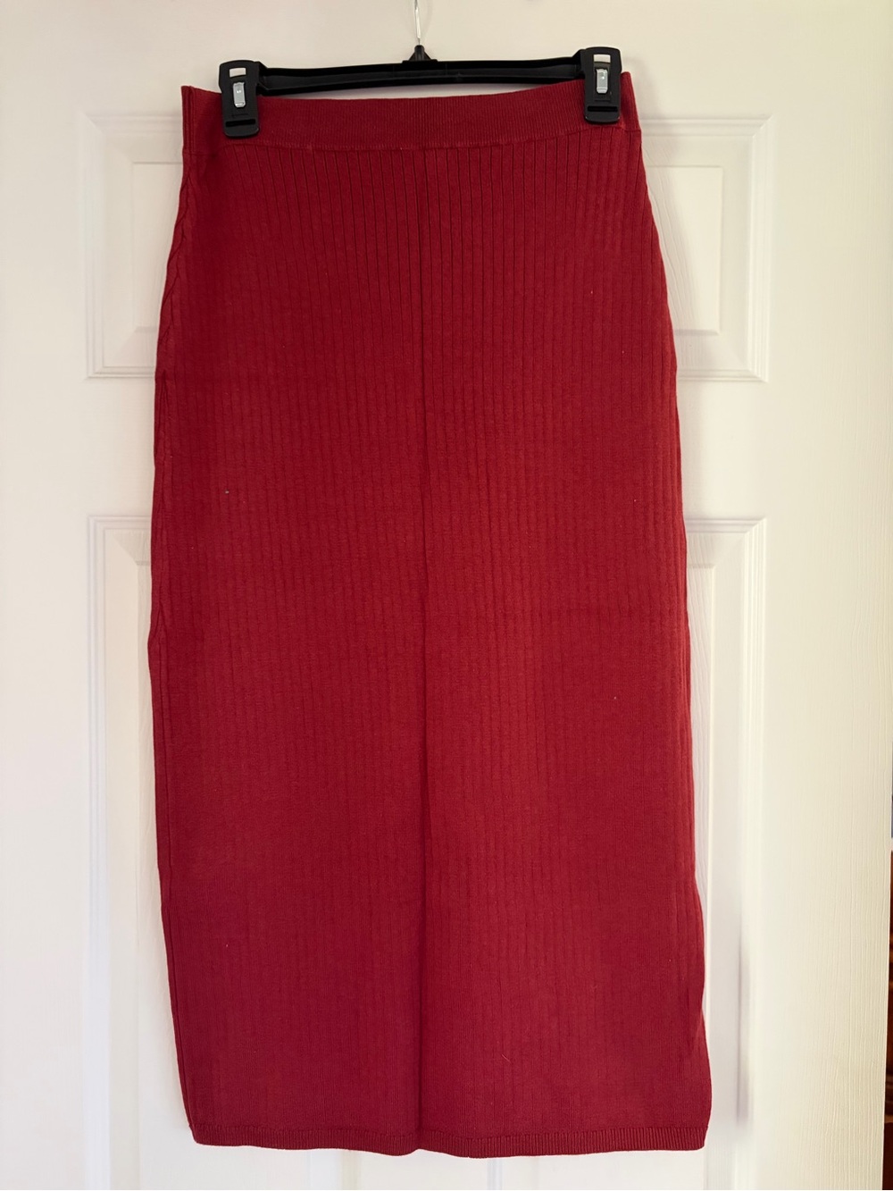 Red Ribbed Knit Midi Skirt Free People